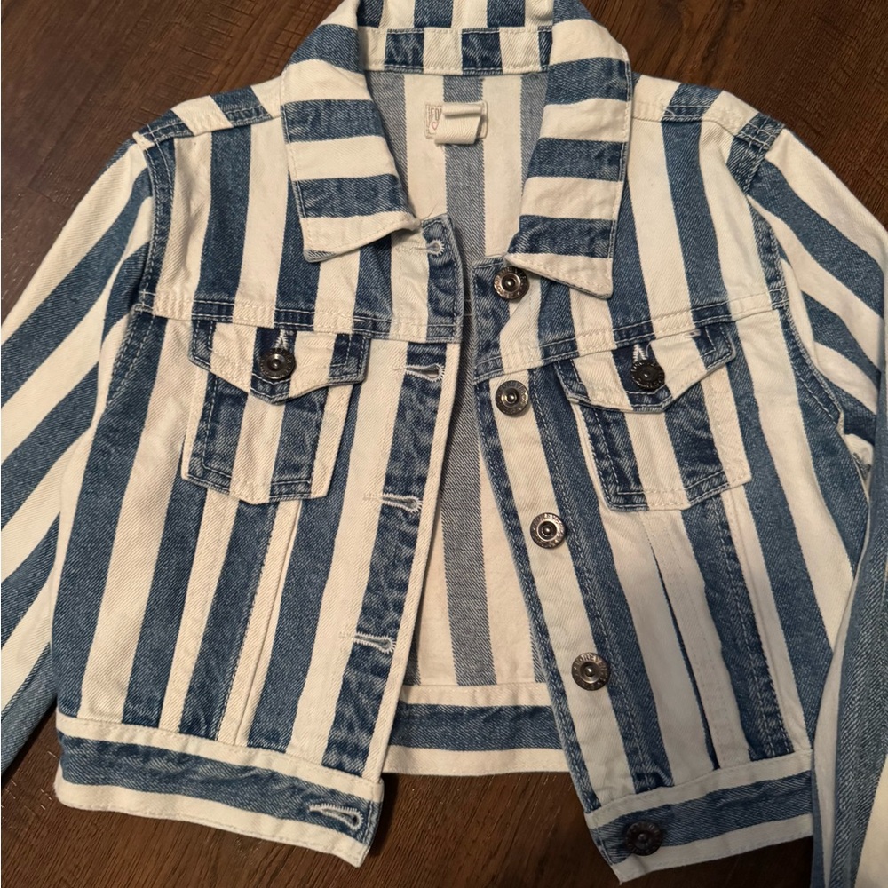 Forever 21 Blue and White Striped Jean Jacket